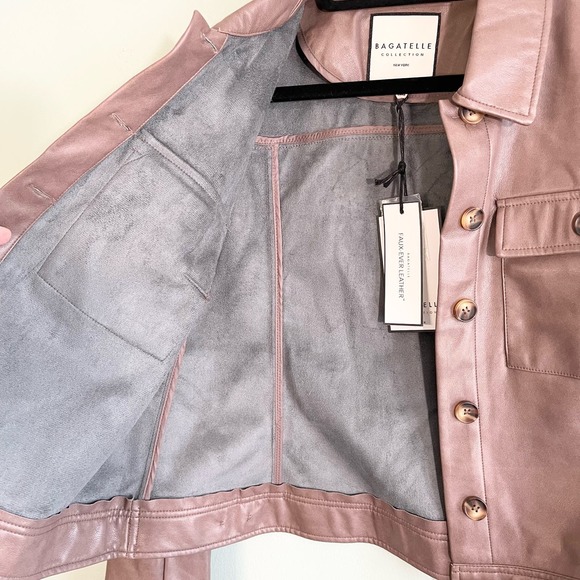 BAGATELLE Collection Women's Brown Faux-Ever Leather Cropped Jacket Large NWT - Picture 5 of 10